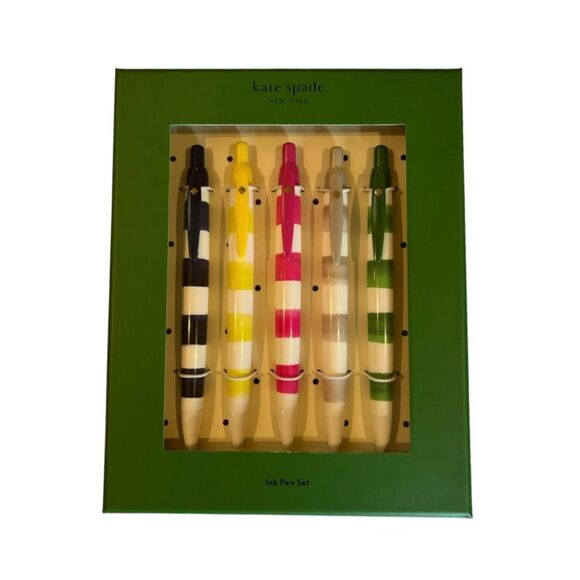 Kate Spade New York Black Ink Plastic Click Pens, Rugby Stripe (Set of 5) - Picture 6 of 10